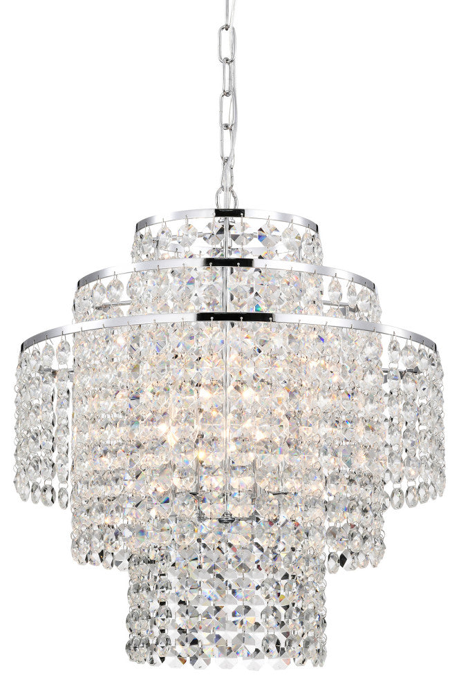 4-Light Chrome Modern Glam Chandelier With Tier Cascading Crystals