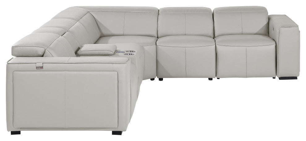 Niccolo Top Grain Italian Leather 6-Piece L-Shaped Power Reclining Sectional, Light Grey