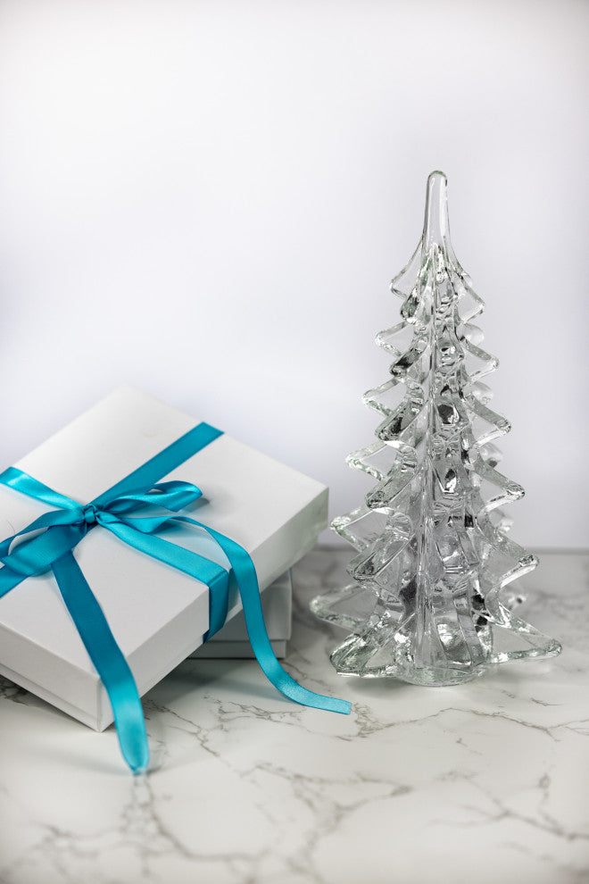 Mouth Blown Art Glass Christmas Tree, 11"