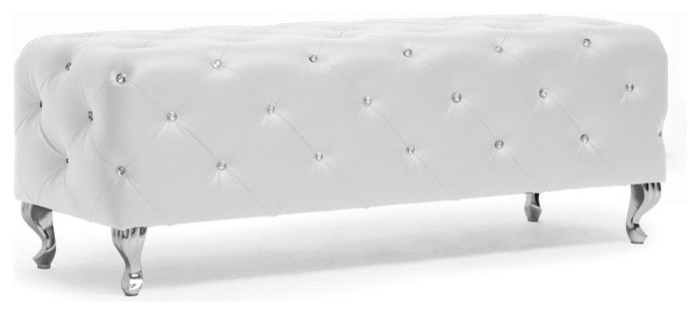 Baxton Studio Stella Crystal Tufted Modern Bench, White