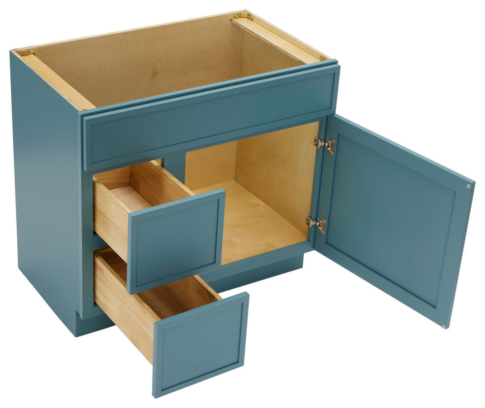 Vanity Art Birch Plywood Single Base Storage Cabinet, Sea Green, 36 Inch (Left Side Drawers)