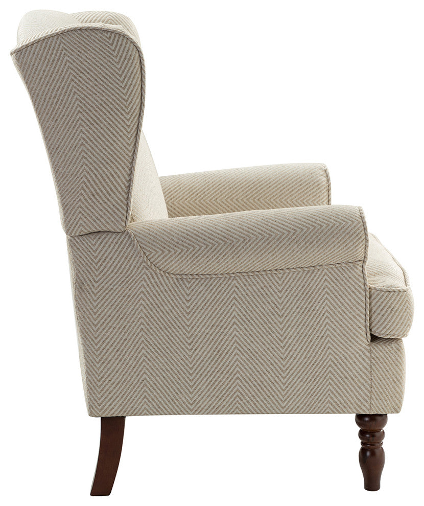 Floral Wingback Armchair with Turned Legs, Tan