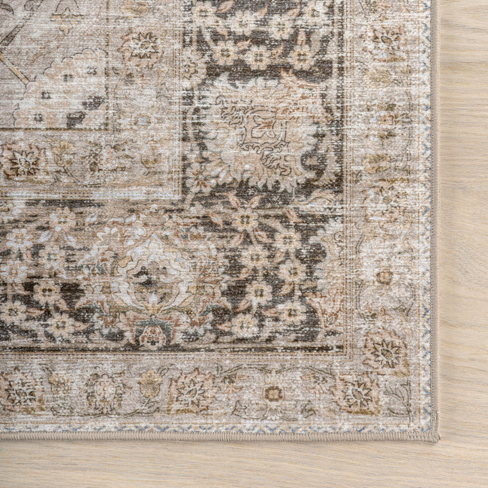 Bayberry Spill Proof Vintage Machine Washable Area Rug, Sand 2'6"x10'