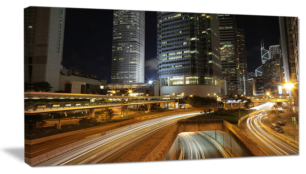 "Skyscrapers and Busy Traffic" Cityscape Artwork Canvas, 40"x20"