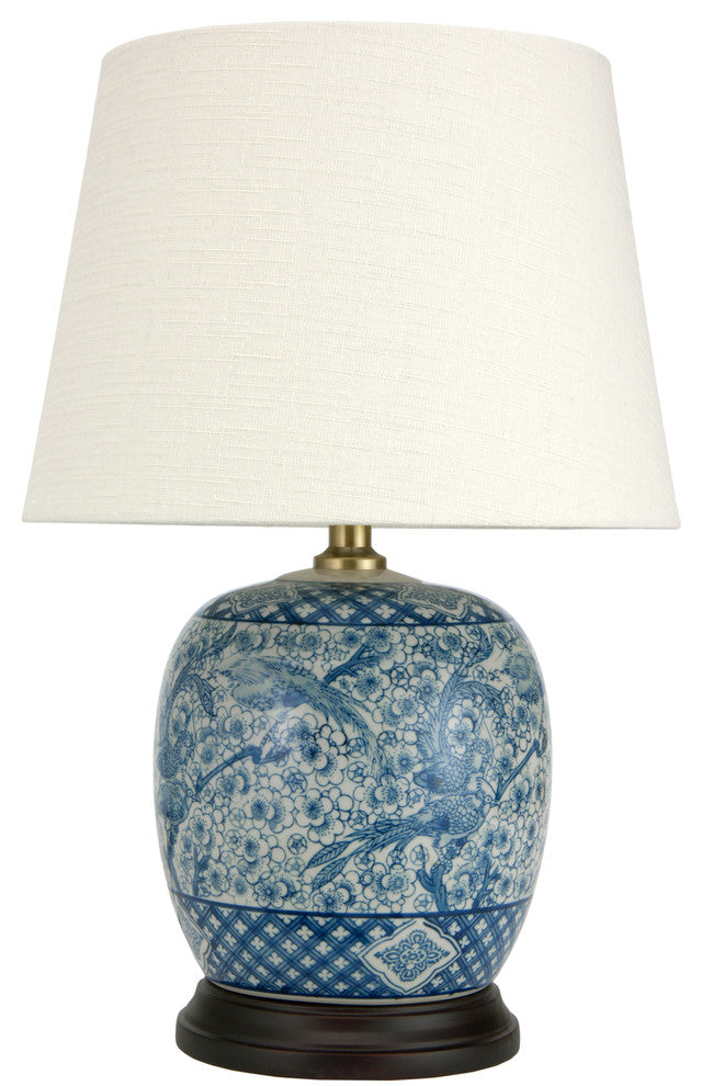 20" Classic Blue and White Porcelain Jar Lamp