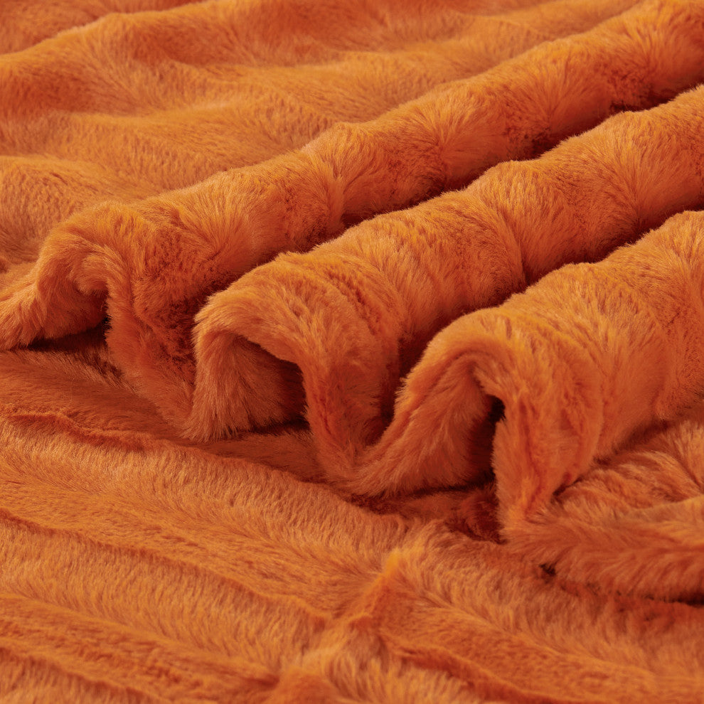 Derby Double Sided Faux Fur Throw Blanket, Burnt Orange