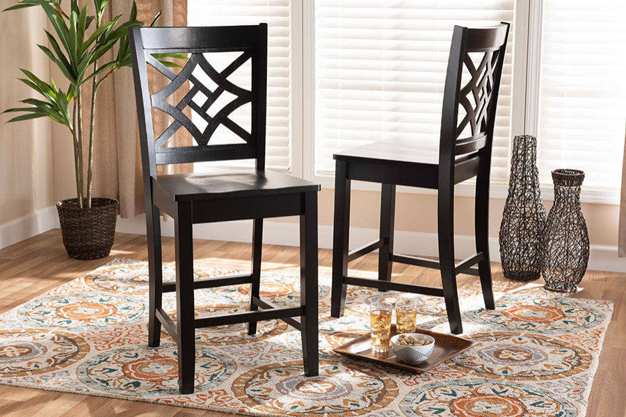 Isidro Transitional Dark Brown Finish Wood 2-Piece Counter Stool Set