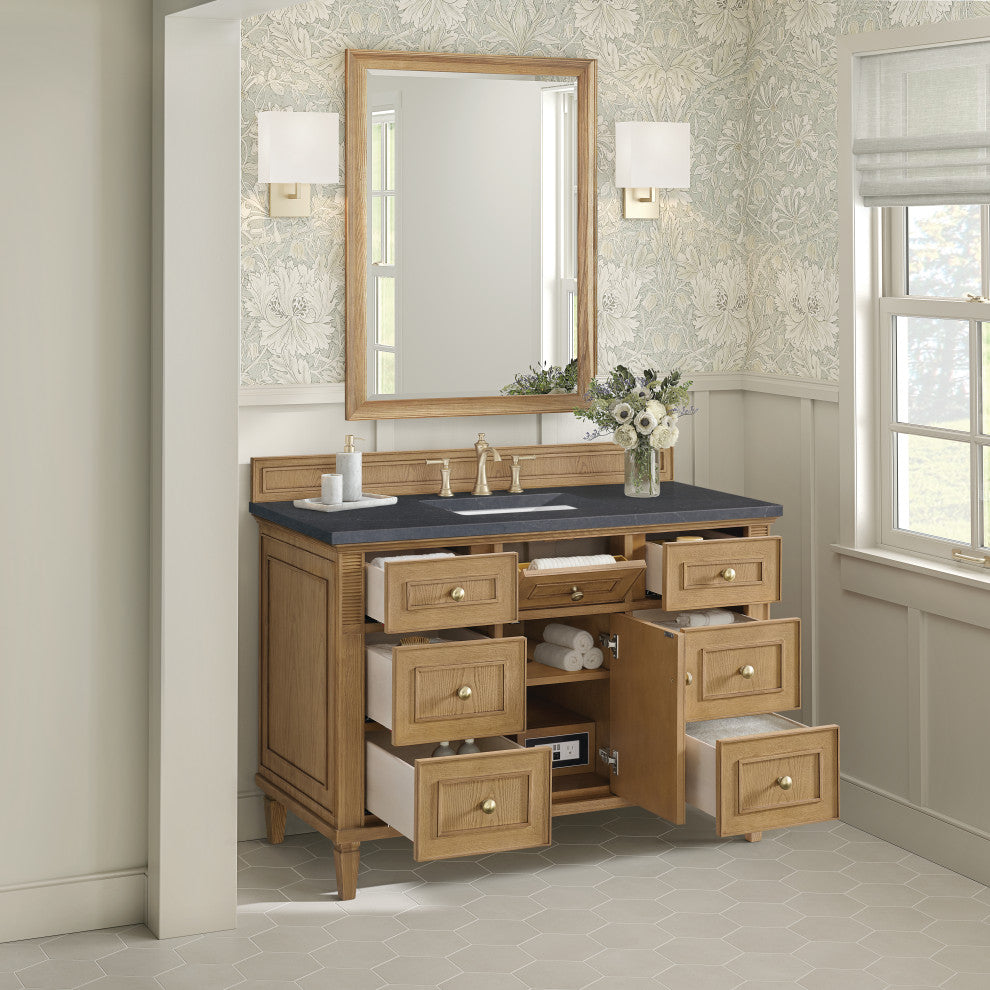 Lorelai 48" Single Vanity, Light Natural Oak, 3 CM Charcoal Soapstone Top