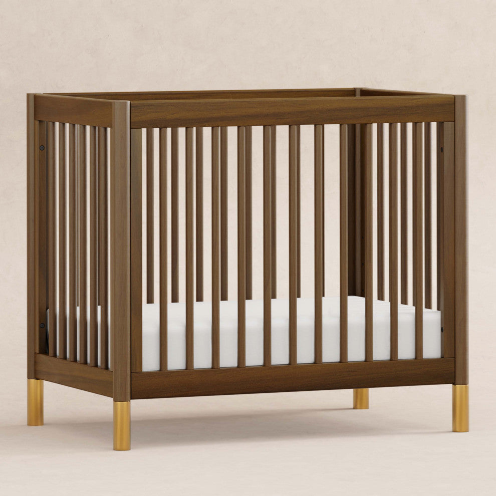 Gelato 4-in-1 Convertible Mini Crib, Natural Walnut & Gold Feet