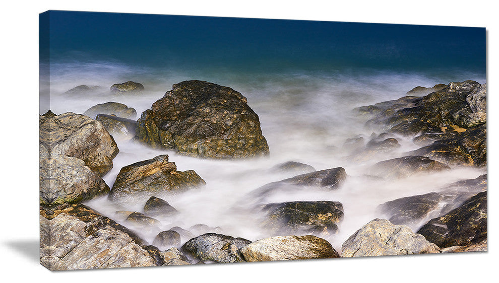 "Rocky Waves At Haeundae Coast Busan" Seascape Wall Art, 40"x20"