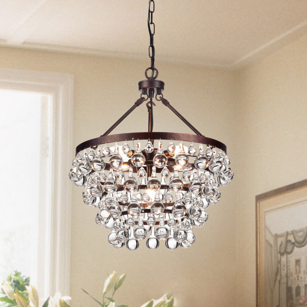 Clarus 5-Light Antique Copper Finish Four Tier Crystal Chandelier Glam Lighting