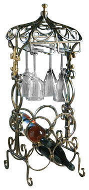 Fleur De Lis Mini Bar 4 Bottle Iron With Brass, Bronze
