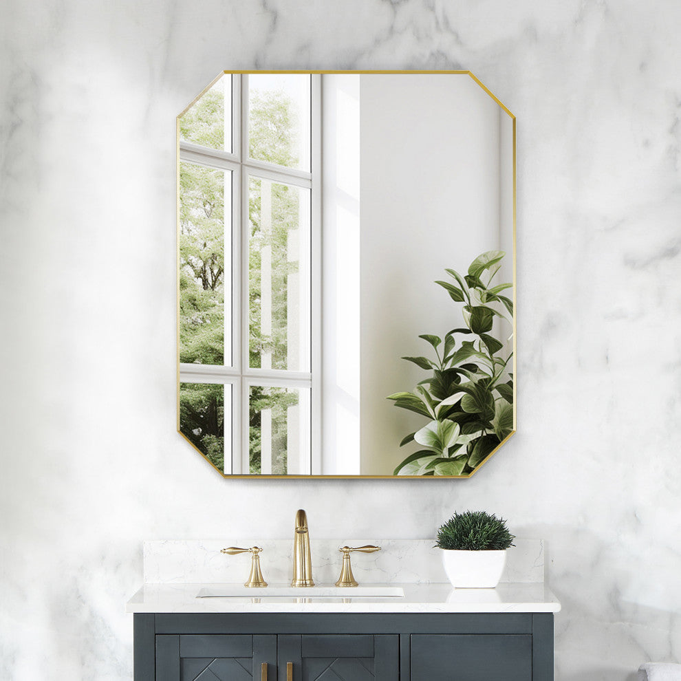 Allure Octagon Framed Bathroom Wall Mirror, Brushed Gold, 36"