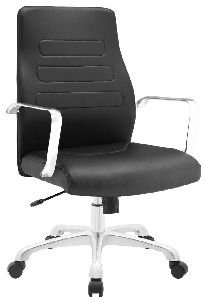 Modern Contemporary Aluminum Office Chair, Black Faux Leather