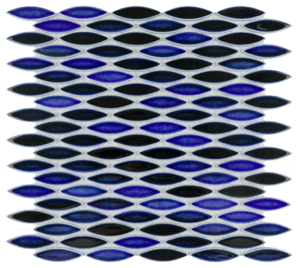 Pescado Glossy Ceramic Mosaic Floor and Wall Tile, Glossy Azul