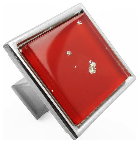 Red Iridescent Nova Crystal Glass Brushed Nickel Madison Classic Knob