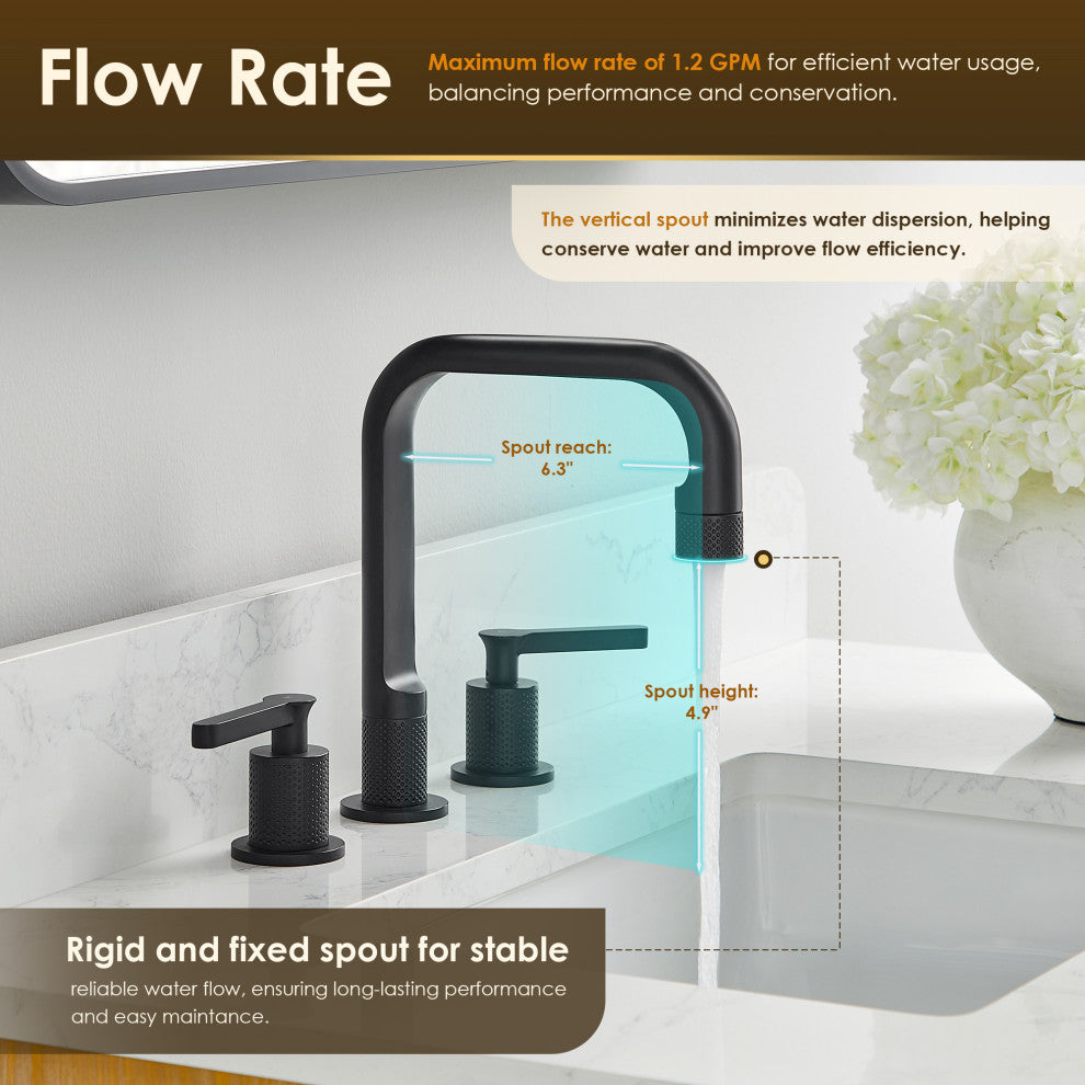 Wishful 8" Widespread 2-Handle Bathroom Faucet, Matte Black