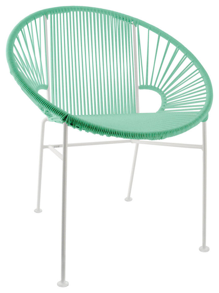 Concha Indoor/Outdoor Handmade Dining Chair, Mint Weave, White Frame
