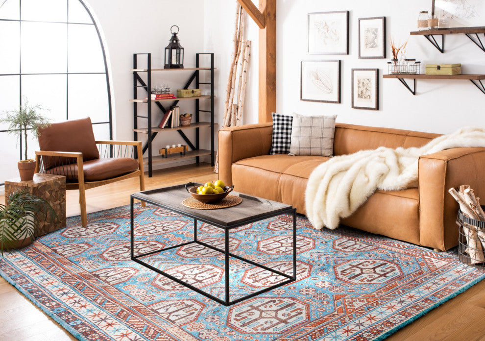 Safavieh Serapi SEP383 Rug Machine-Washable, Light Blue/Brown, 9'x12'