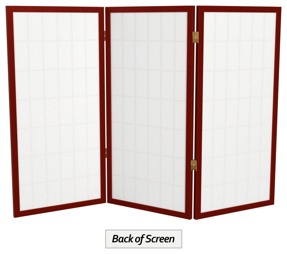 3' Tall Window Pane Shoji Screen, Rosewood, 3 Panels