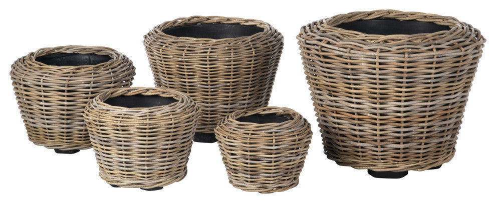 Rattan Kobo Indoor and Outdoor Planter Basket With Plastic Pot, X-Small