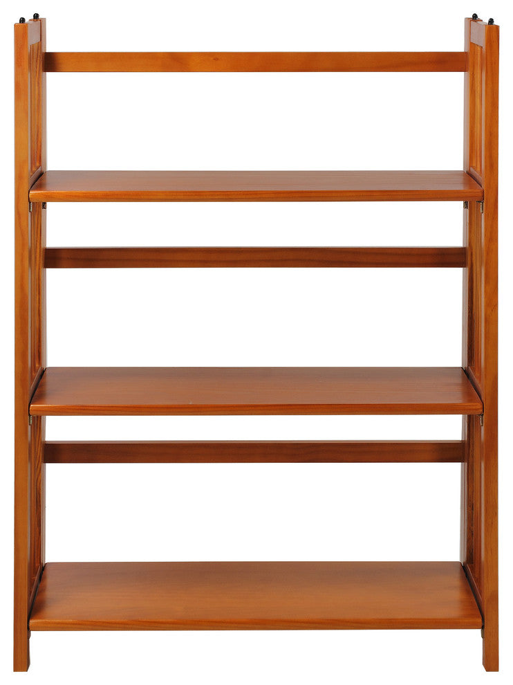 3 Shelf Folding Bookcase, Honey Oak, Large, 3 Shelf