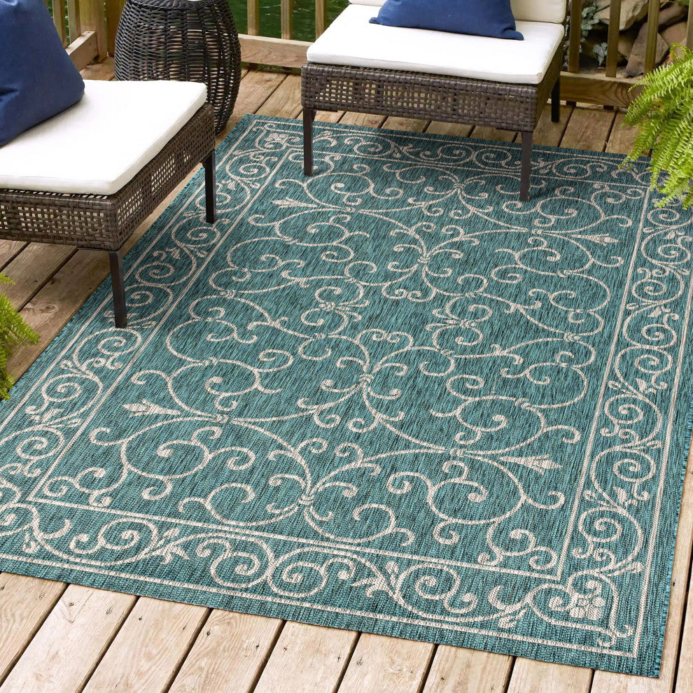Charleston Vintage Filigree Textured Weave Indoor/Outdoor Area Rug