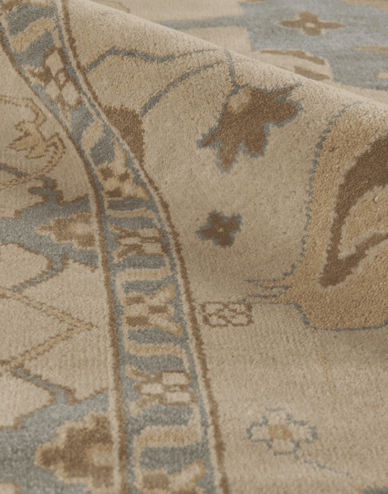 Oushak Handknotted New Zealand Wool Beige/Blue/Brown Area Rug, 8'x10'