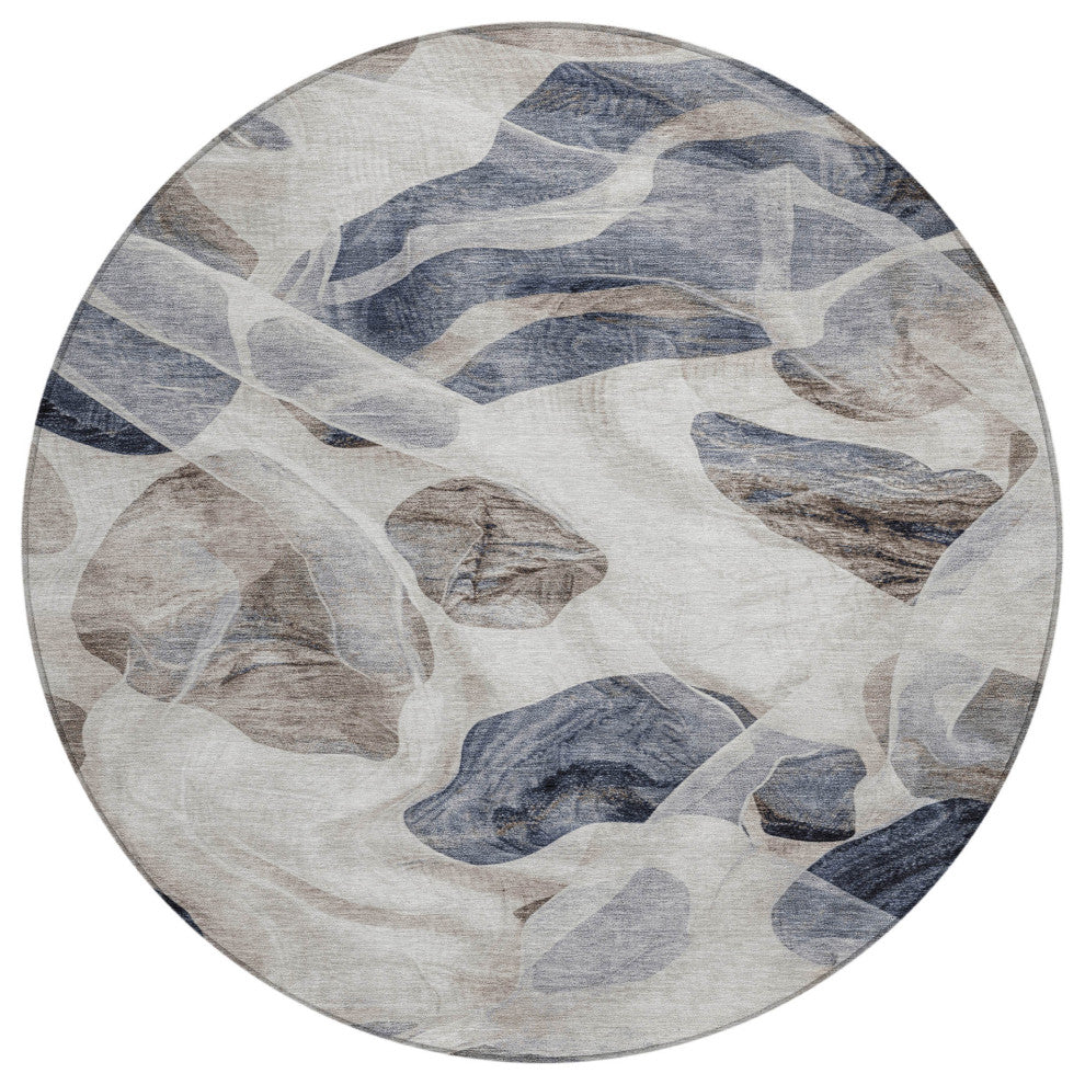 Machine Washable Indoor/Outdoor Chantille ACN1863 Putty 8' x 8' Round Rug