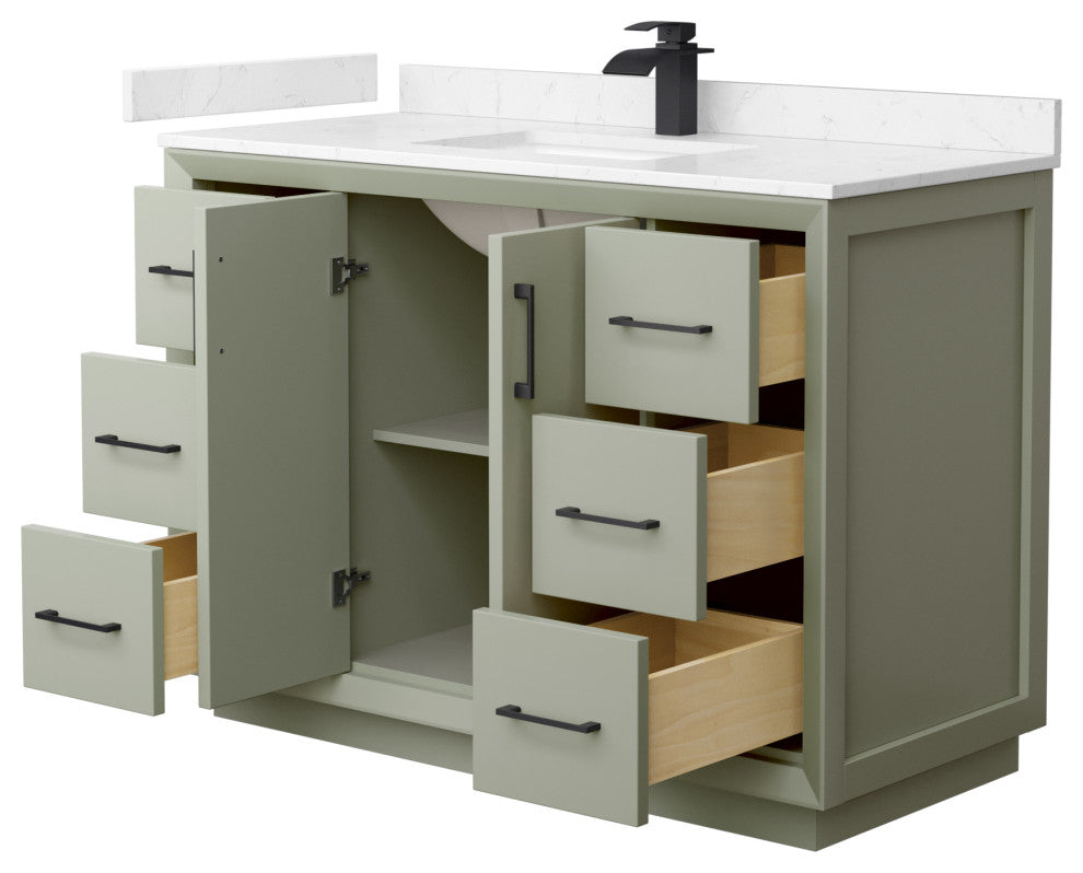 Strada 48" Light Green Single Vanity, Cultured Top, Black Trim