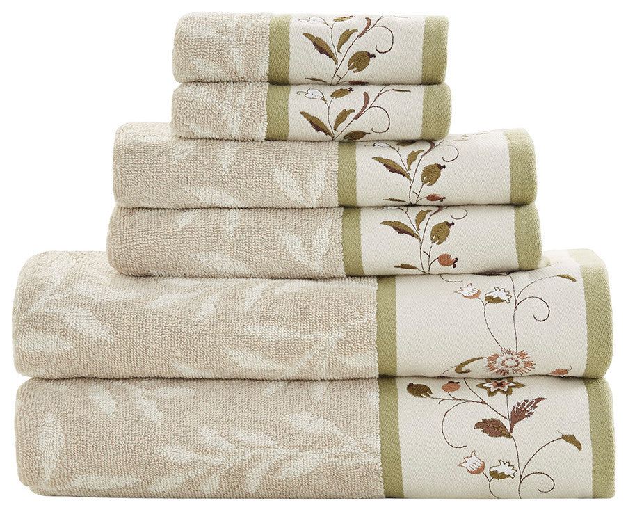 Madison Park Serene Embroidered Cotton Jacquard 6-Piece Towel Set, Green