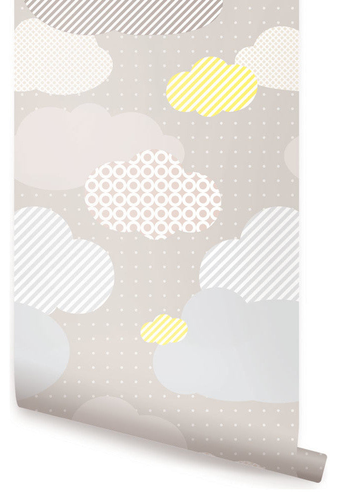 Clouds Peel and Stick Vinyl Wallpaper , Gray, 24"w X 60"h