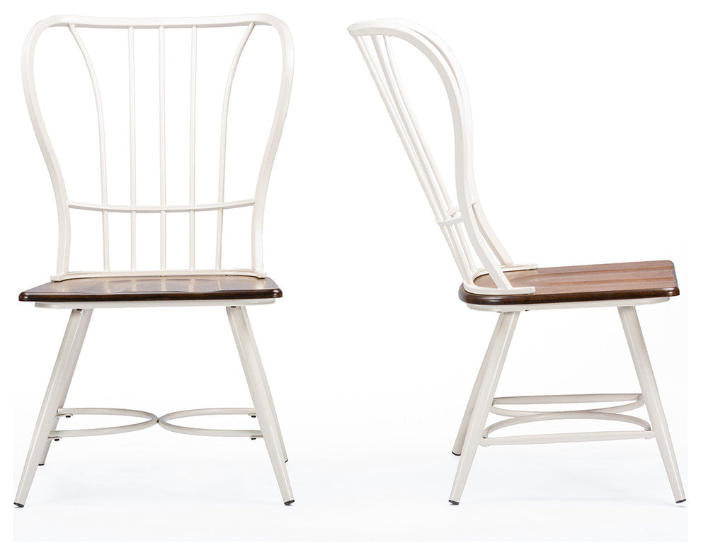 Longford Dark-Walnut Wood and White Metal Dining Chair, Set of 2