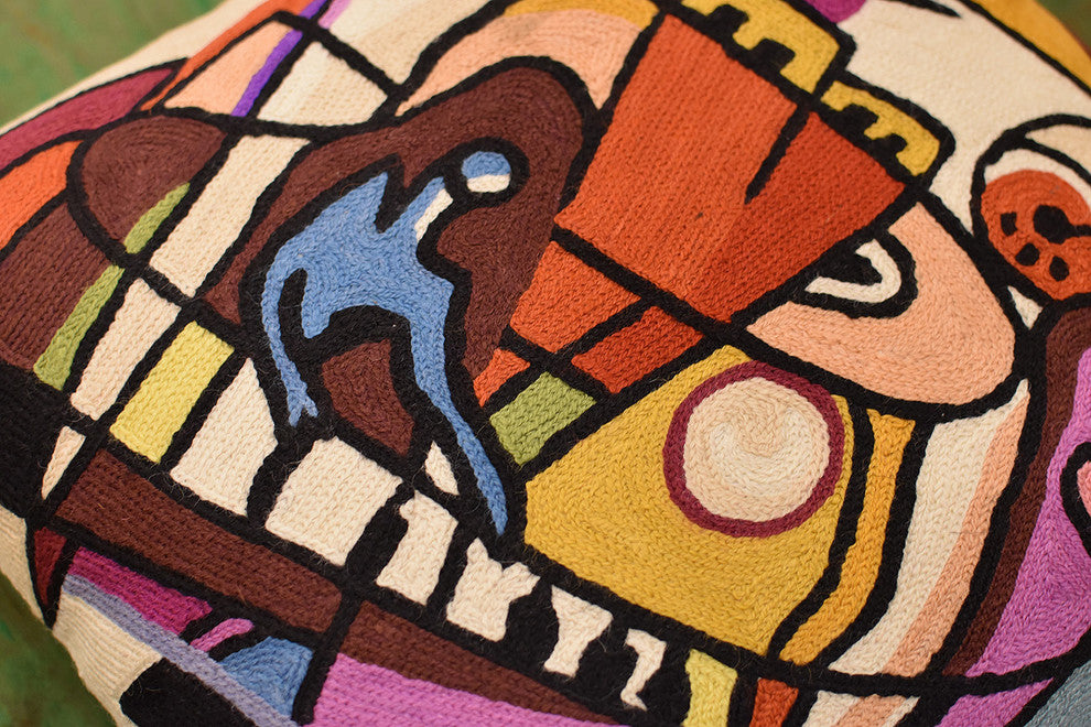 Stroking the Keys by Alfred Gockel Accent Pillow Cover Handmade Wool 18x18"