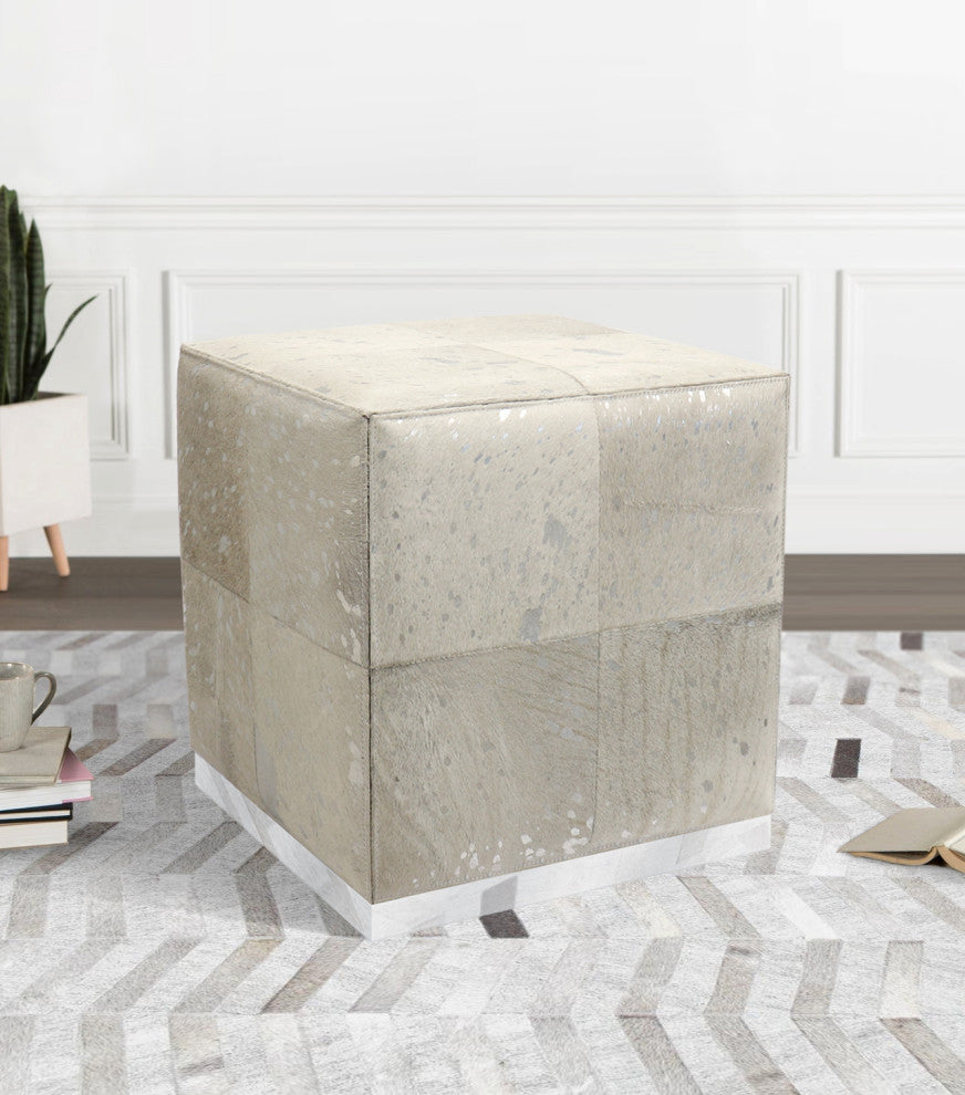 Pasargad Home Safari Cowhide Upholstered Ottoman With Steel Base