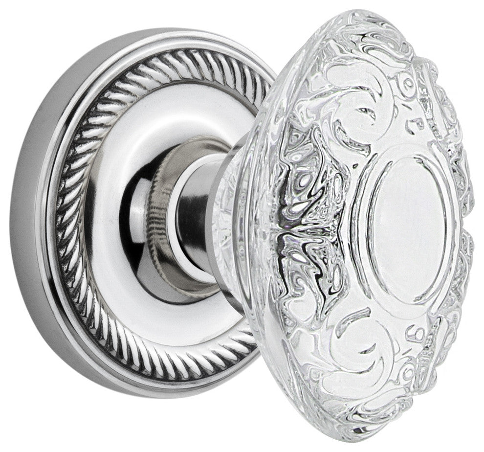 Rope Rosette Double Dummy Crystal Victorian Knob, Bright Chrome, ROPCVI
