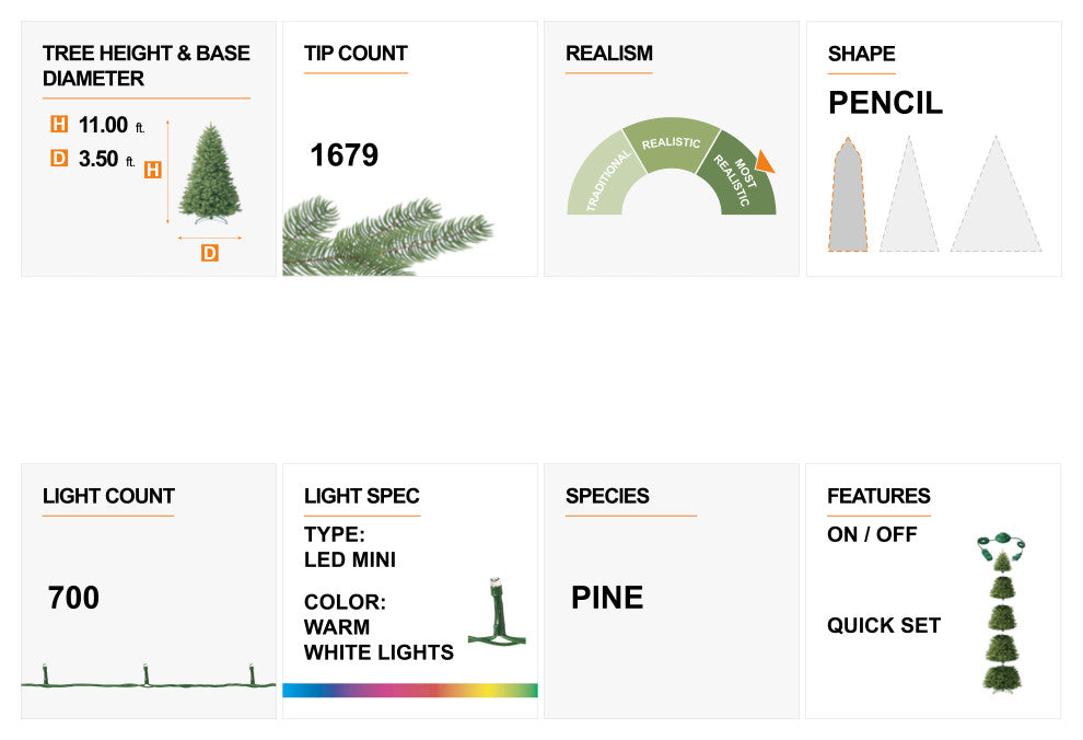 11' Pre-Lit Artificial Christmas Pencil Tree