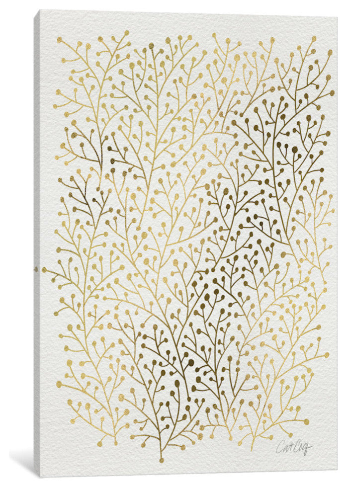 "Berry Branches Gold Artprint" by Cat Coquillette, 18x12x1.5