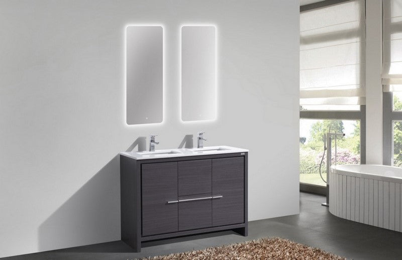 48" Double Sink Gray Oak Modern Bathroom Vanity, White Quartz
