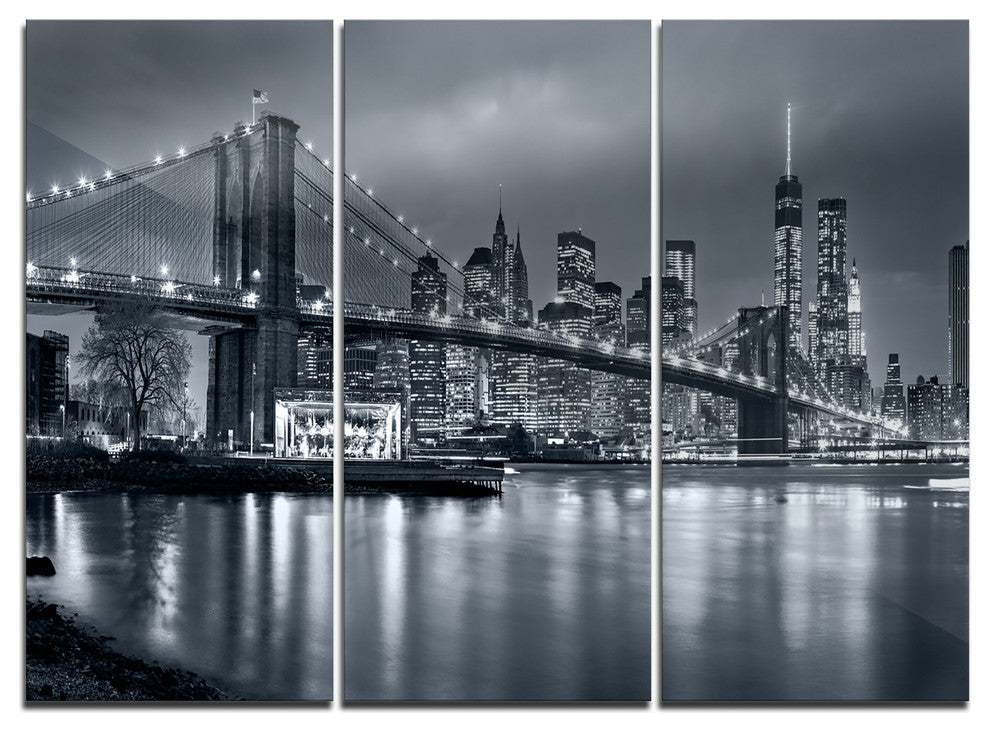 "Panorama New York City at Night" Metal Wall Art, 3 Panels, 36"x28"
