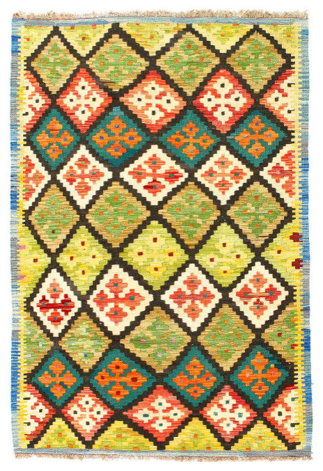 Reversible Kilim Flat Weave Wool On Wool Rug 3'4"x4'11"