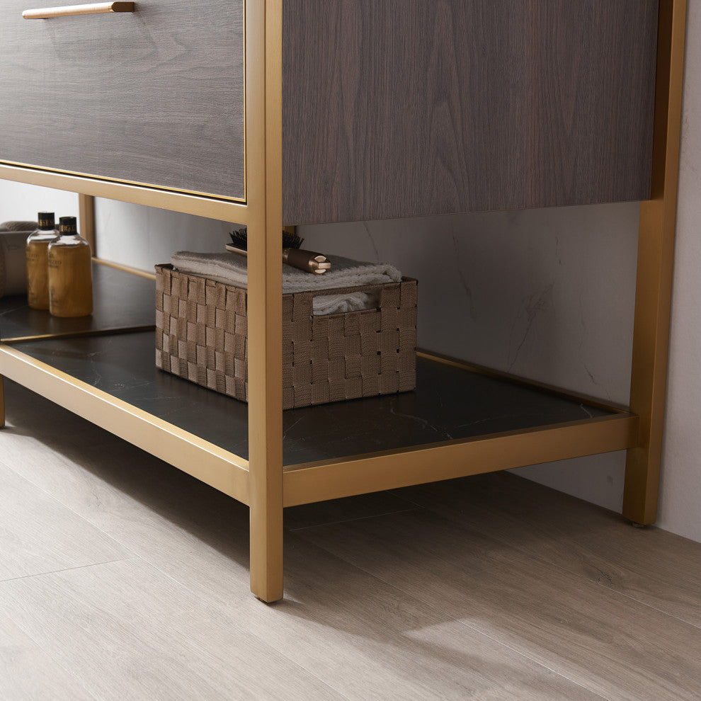 Segovia Bath Vanity with Sintered Stone Top, Suleiman Oak, 72", No Mirror