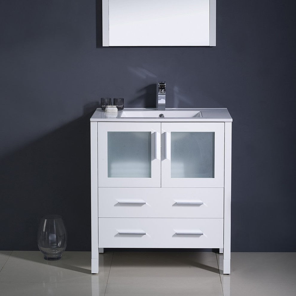 Torino 30" White Modern Bathroom Vanity With Integrated Sink, FFT3071BN