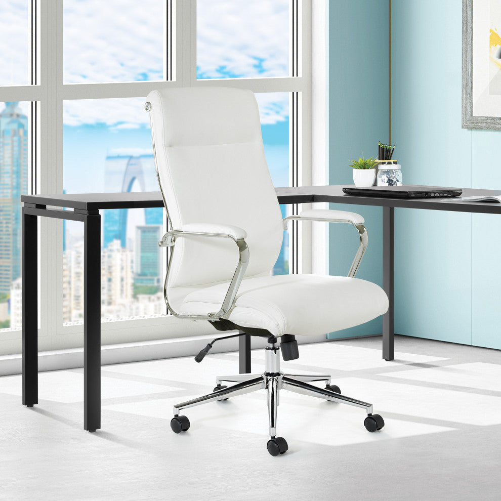 High Back Manager's Office Chair With Dillon Snow Fabric and Chrome Base