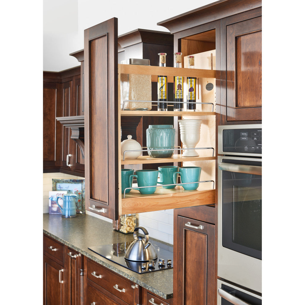 Wood Base Cabinet Pull Out Organizer With Soft Close, 8.75"