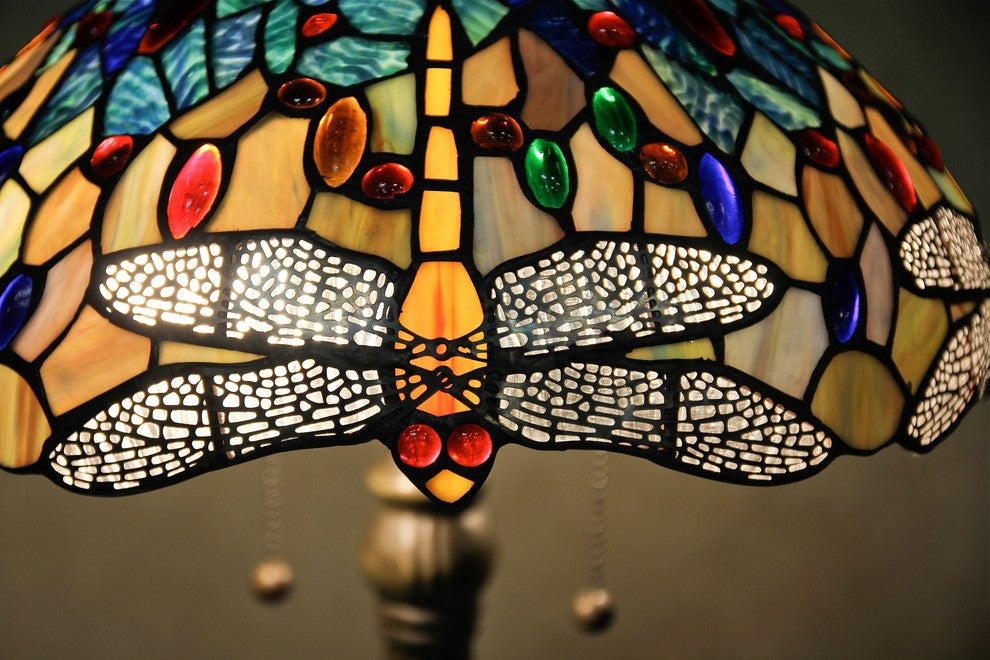 Serena d'italia Tiffany 2-Light Blue Dragonfly 23" Bronze Table Lamp
