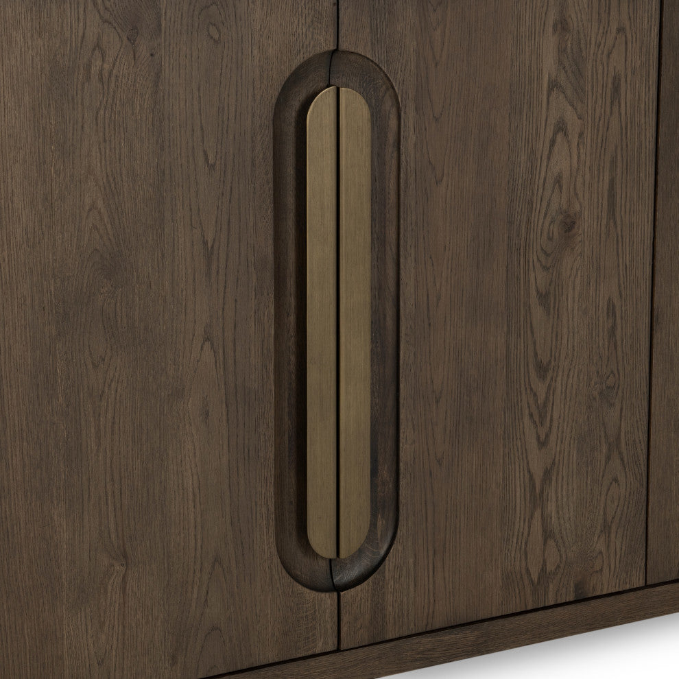 Tiber 74" Oak Veneer Buffet Sideboard, Toasted Brown