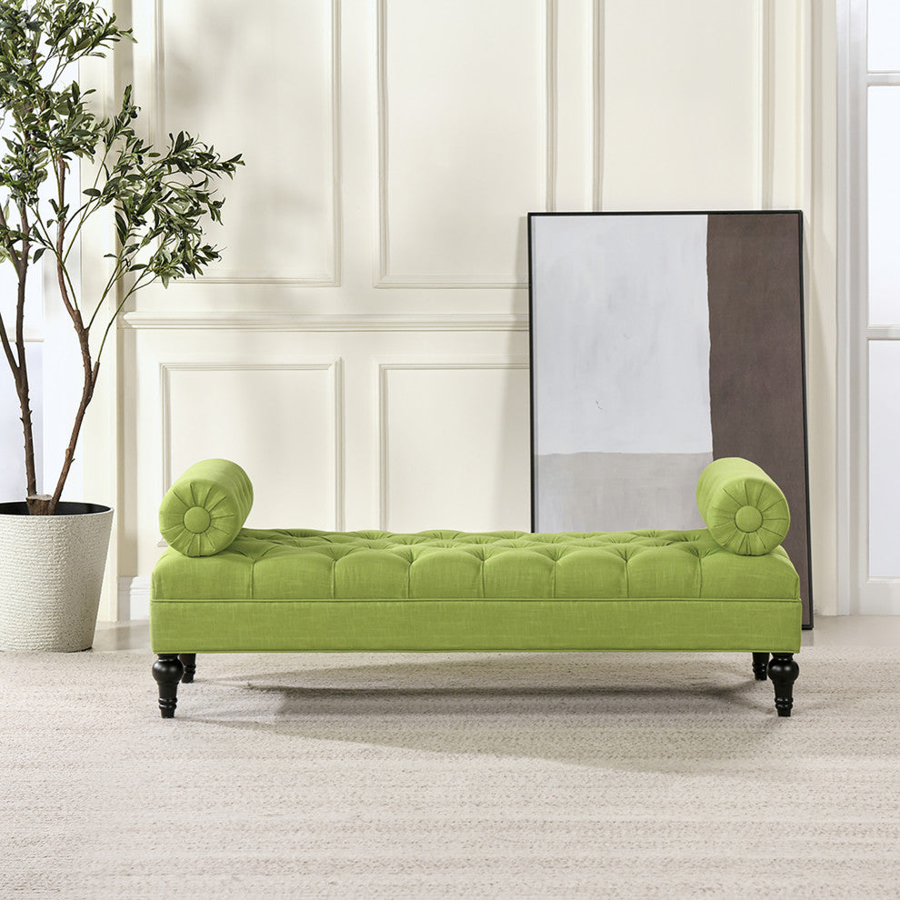 Lewis 60" Tufted Bolster Arm Entryway Bench, Bright Chartreuse Linen