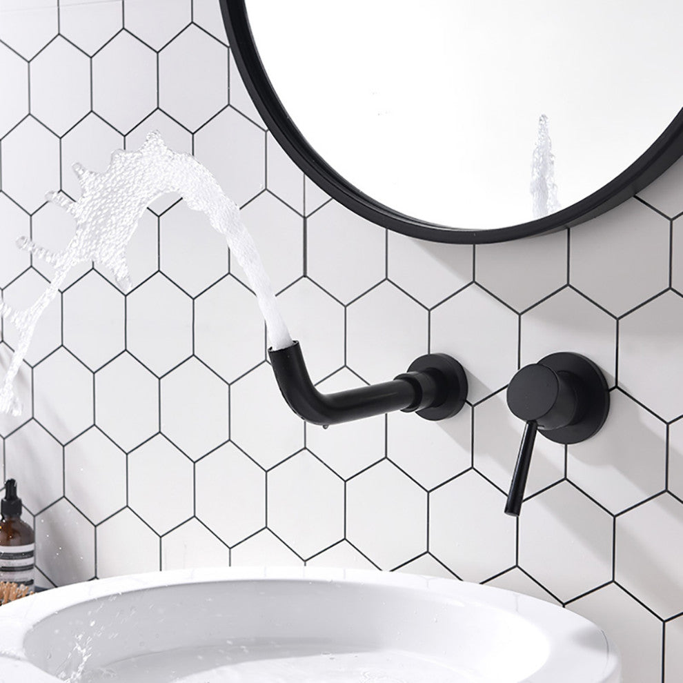 Wall Mount Single Handle Bathroom Sink Faucet, Matte Black