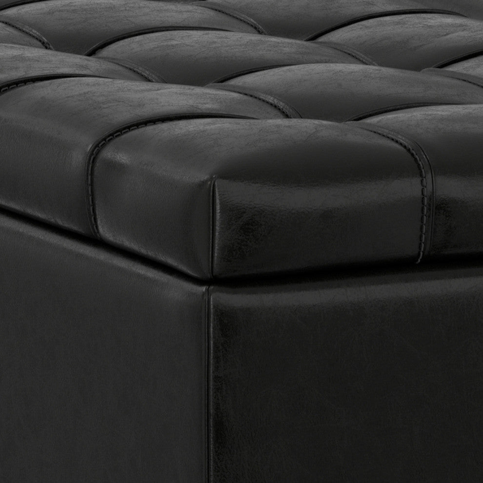 Mariah Lift Top Table Storage Ottoman, Midnight Black PU Black faux leather